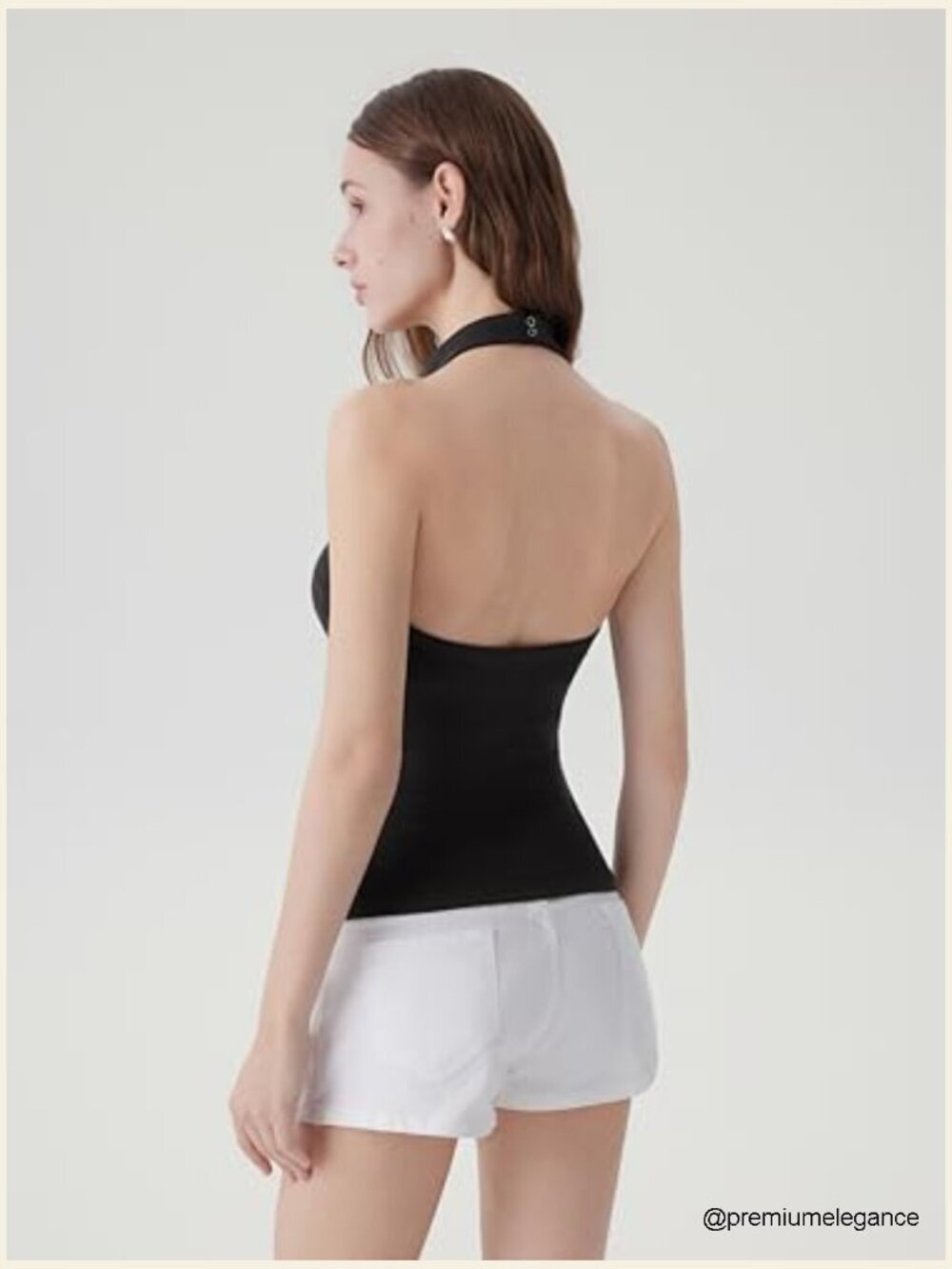 Padded Halter Tank Top Ribbed High Neck Backless - Picture 2 of 7